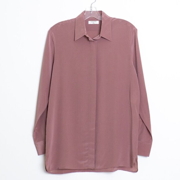 Aritzia Babaton Academy 100% Silk Blouse Button Up Red Willow Mauve Pink - Picture 1 of 13